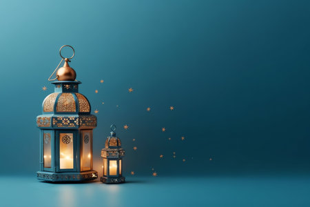 Ramadan Kareem background with lanterns. 3D rendering.の写真素材