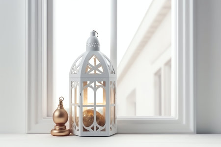 Lantern in a white room. 3d rendering mock upの写真素材