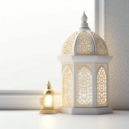Ramadan Kareem Background with Islamic Lantern. 3D Render.の写真素材