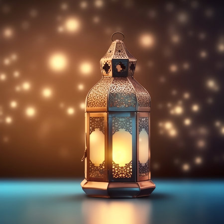 3d illustration of lantern on bokeh background
