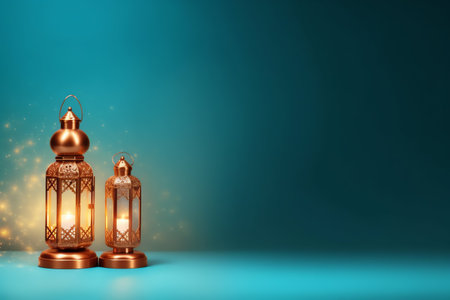 Ramadan Kareem background with lanterns and bokeh lights