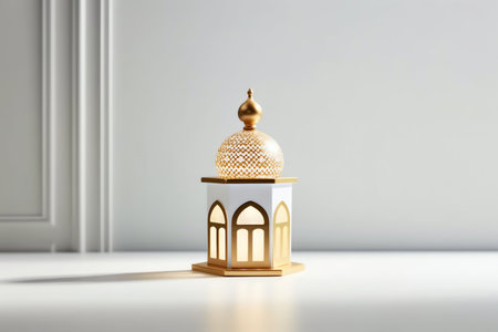 3d rendering of Islamic lantern with golden dome in interior