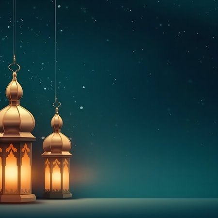 Ramadan Kareem background with arabic lanterns and starsの写真素材