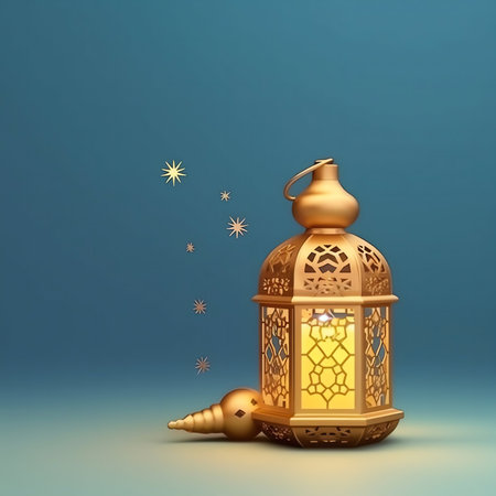 3d illustration of lantern and seashell on blue background