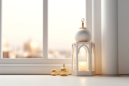 3d rendering of lantern in the room with city viewの写真素材