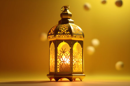 Lantern on a yellow background. 3D rendering