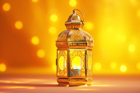 Lantern for Ramadan Kareem on yellow background. 3d rendering
