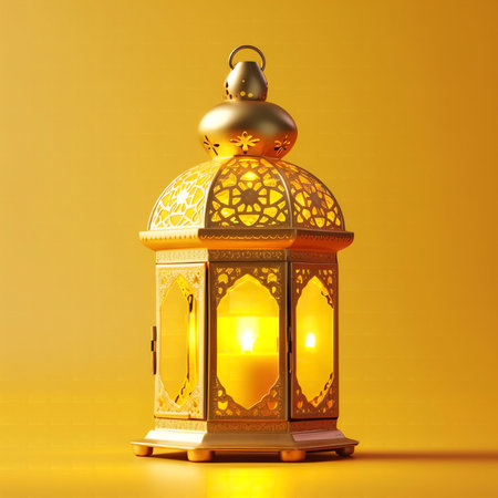 Lantern for Ramadan Kareem on a yellow background. 3d rendering