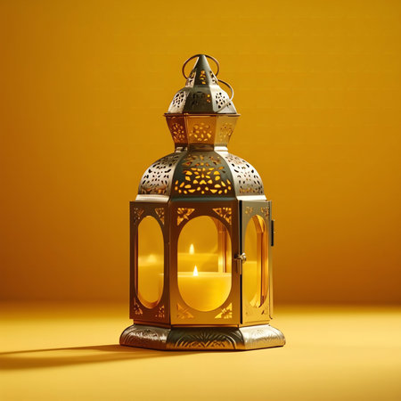 Arabic lantern on a yellow background. 3d renderingの写真素材