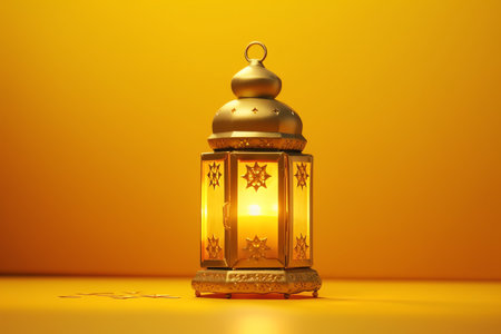Lantern on a yellow background. Ramadan Kareem concept.