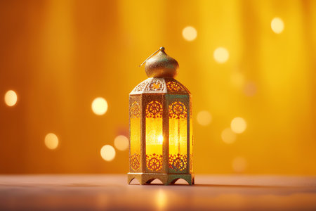 Golden lantern and bokeh lights