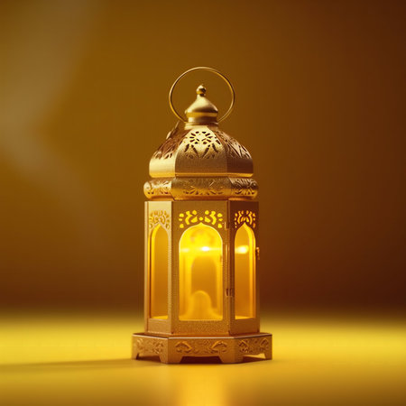 Lantern for Ramadan Kareem on a yellow background. 3d renderingの写真素材