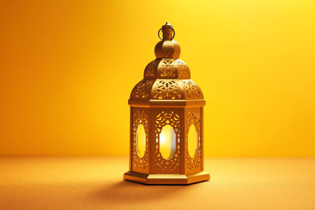 Lantern for Ramadan Kareem on a yellow background. 3d rendering