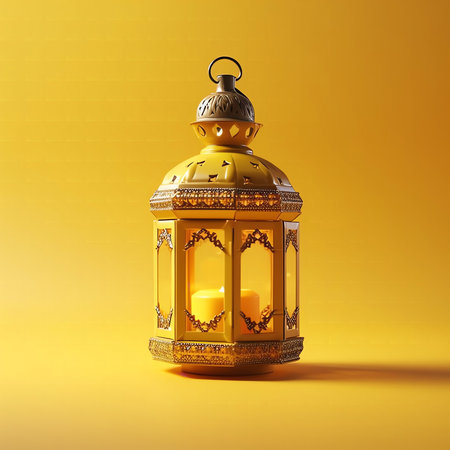 Lantern on a yellow background. 3D rendering