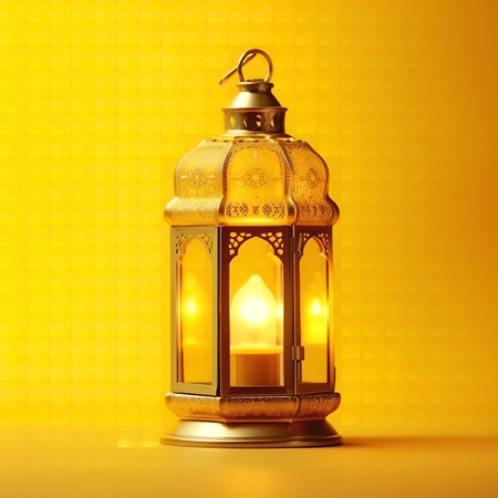 Lantern on yellow background.