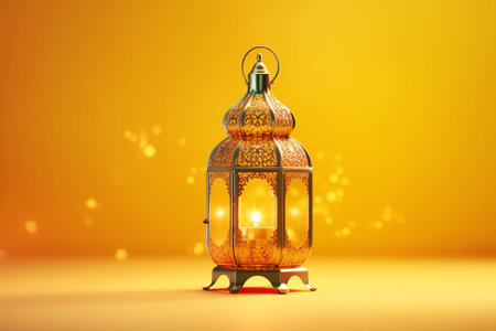 Lantern on yellow background. 3D rendering