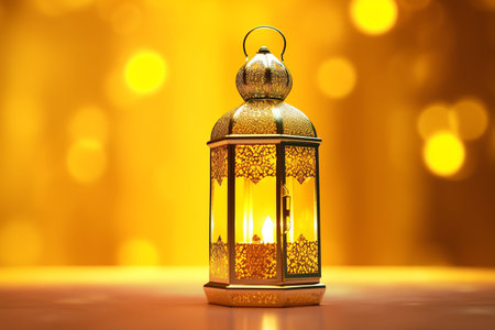 Arabic lantern on yellow bokeh background. Ramadan Kareem