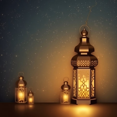 Ramadan Kareem background with arabic lanterns and stars