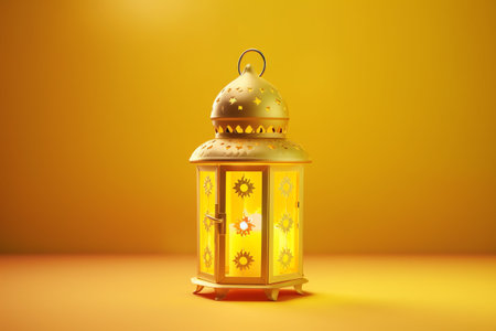 Lantern on a yellow background. 3D rendering