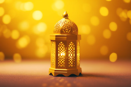 Lantern on gold bokeh background. Ramadan Kareem concept.の写真素材