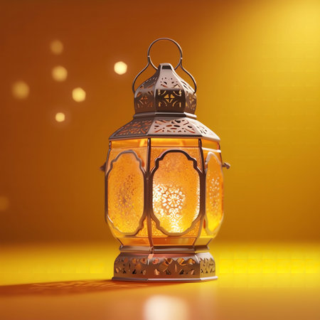 Lantern on a yellow background. 3D rendering