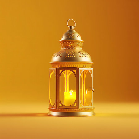 Lantern on a yellow background. 3d illustration.