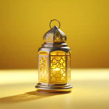 Lantern for Ramadan Kareem on a yellow background. 3d rendering
