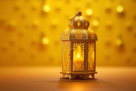Lantern for Ramadan Kareem on yellow bokeh background