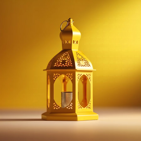 Lantern for Ramadan Kareem on a yellow background. 3d rendering