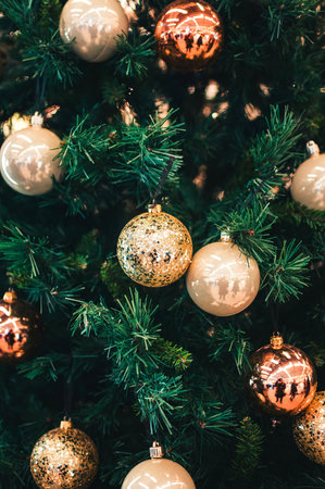 Christmas and New Year holidays background with Christmas tree decoration - Vintage Filter