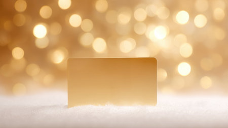 Blank business card on snow with bokeh background. Christmas and New Year concept.の写真素材