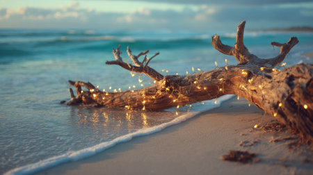 Christmas lights on the beach. Selective focus. Holiday concept.の写真素材