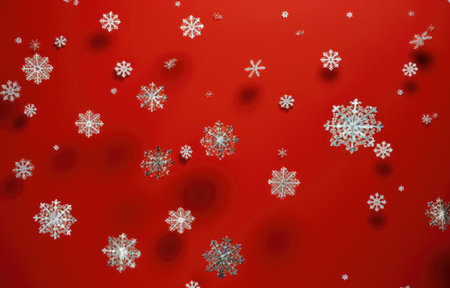 Christmas background with white snowflakes on a red background. 3D illustrationsの写真素材