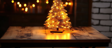 Christmas tree on a wooden table. Selective focus. Holiday.