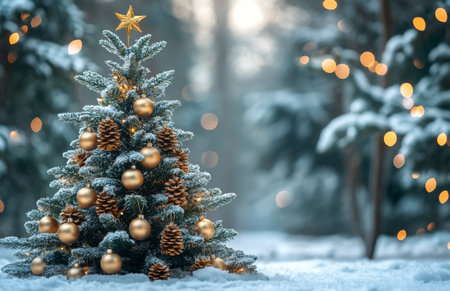 Christmas tree in the winter forest. Christmas and New Year concept.の写真素材