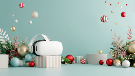 3d rendering of christmas decoration with vr headset. 3d illustration.の写真素材