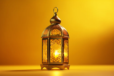 Lantern on a yellow background.の写真素材
