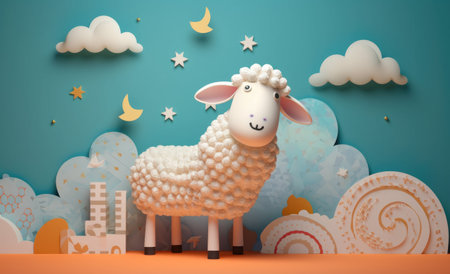 Sheep in the paper cut style. 3d render illustration.の写真素材
