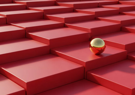 Red cubes with golden sphere in the middle. 3D illustrations.の写真素材