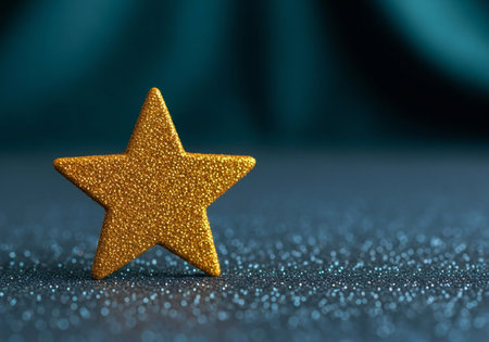 Gold star on a blue background. 3d rendering, 3d illustration.の写真素材