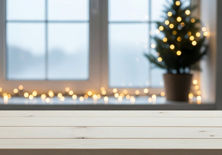 Table Top And Blur Interior of the Background for the New Yearの写真素材