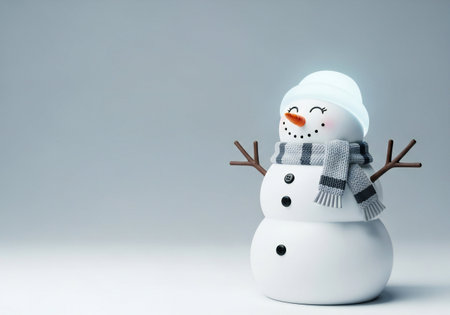 Snowman on white background with copy space. Christmas and new year concept.の写真素材