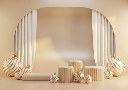 3d render of podium for product display with Christmas decorations. Minimal scene.の写真素材