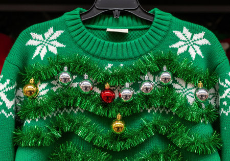 Christmas decorations on a mannequin in a store window, close upの写真素材