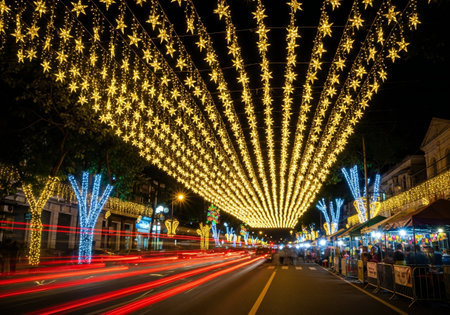 Christmas lights decorate the streets of Kuala Lumpur.の写真素材