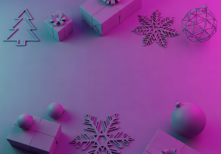 Christmas background with gift boxes and snowflakes. 3d rendering