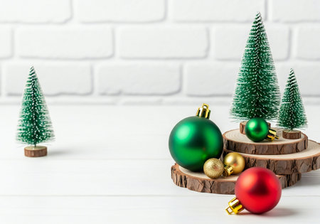 Christmas decoration on white wooden background with copy space for your text.の写真素材