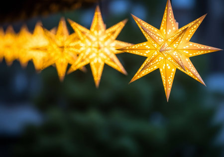 Christmas star bokeh light background. Christmas and New Year holidays concept.の写真素材