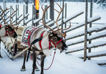 Reindeer in the reindeer village, Lapland, Finlandの写真素材