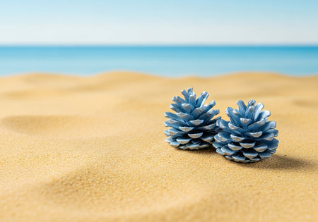 Pine cones on the sand.の写真素材